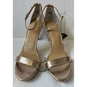 Express‎ Shiny Rose Gold Open Toe Heels Size 9 NWOB Metallic Pink